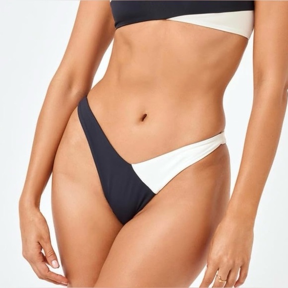 L*Space Low Tide Bikini Bottom Black-Cream - Picture 1 of 8